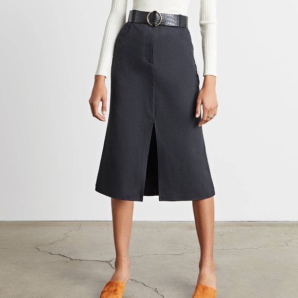 Who What Wear Collection Mack Flared Midi Skirt in Licorice Size Large NEW Slit - Picture 1 of 12